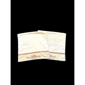 2 Piece Laura Ashley Lifestyles Hand Towels Floral Embroidered Satin Trim NWT